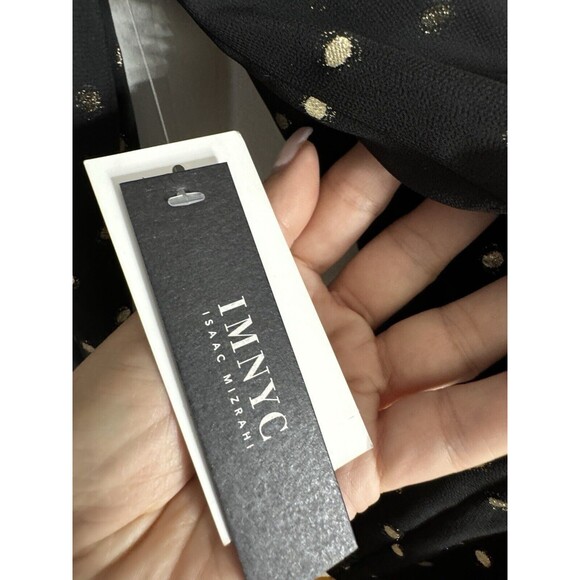 Isaac Mizrahi Black & Gold Polka Dot Blouse Top Shirt Petite Small GLAM EIGHTIES - Picture 8 of 9